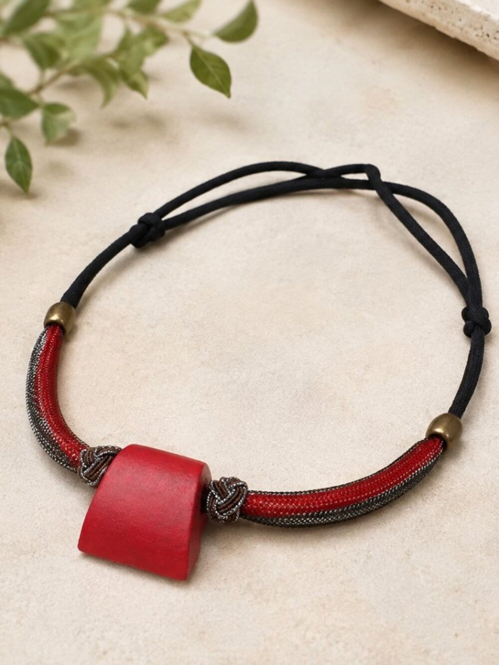 Handcrafted, One-of-a-kind, Bold Red & Black Necklace with Japanese influence